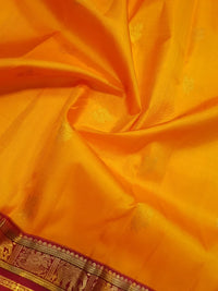 2G Pure Kanjivaram Silk Saree in Mango Yellow with Floral Buttas & Maroon Elephant Zari Border | SILKMARK Certified