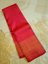 2G Pure Kanjivaram Silk Saree in Rich Rani Pink with Fine Gold Zari Buttas & Traditional Zari Border | Silkmark Certified