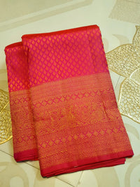 2G Pure Kanjivaram Silk Saree in Rich Rani Pink with Fine Gold Zari Buttas & Traditional Zari Border | Silkmark Certified