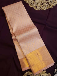 2GPure Kanjivaram Silk Saree in Soft Peach with Fine Copper Zari Buttas & Rich Copper Zari Border | Silkmark Certified