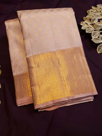 2GPure Kanjivaram Silk Saree in Soft Peach with Fine Copper Zari Buttas & Rich Copper Zari Border | Silkmark Certified