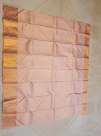 2GPure Kanjivaram Silk Saree in Soft Peach with Fine Copper Zari Buttas & Rich Copper Zari Border | Silkmark Certified