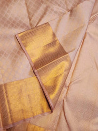 2GPure Kanjivaram Silk Saree in Soft Peach with Fine Copper Zari Buttas & Rich Copper Zari Border | Silkmark Certified