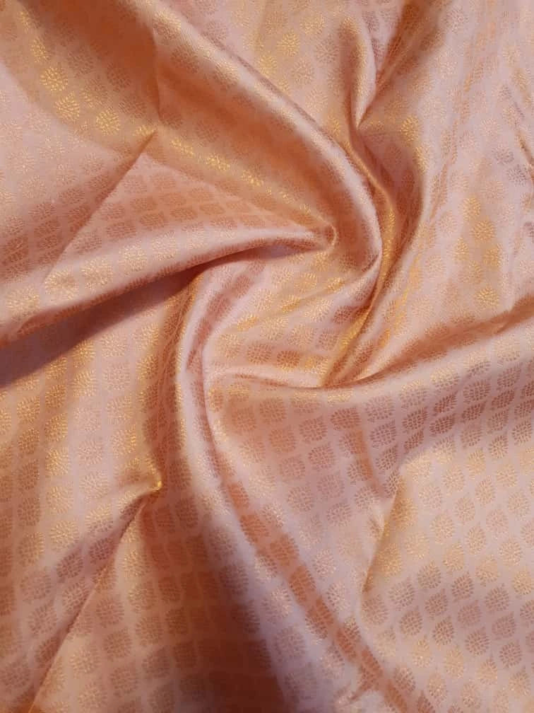 2GPure Kanjivaram Silk Saree in Soft Peach with Fine Copper Zari Buttas & Rich Copper Zari Border | Silkmark Certified