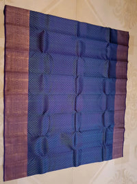 2G Pure Kanjivaram Silk Saree in Peacock Blue with Purple Zari Buttas & Rich Purple Zari Border | Silkmark Certified
