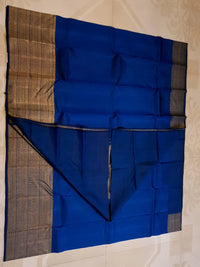 2G Pure Kanjivaram Silk Saree in Royal Blue with Fine Zari Checks & Rich Traditional Zari Border | Silkmark Certified