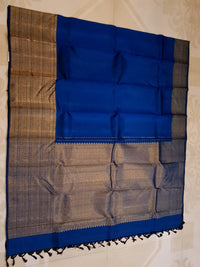 2G Pure Kanjivaram Silk Saree in Royal Blue with Fine Zari Checks & Rich Traditional Zari Border | Silkmark Certified