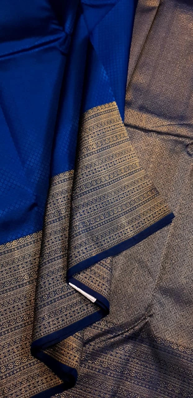 2G Pure Kanjivaram Silk Saree in Royal Blue with Fine Zari Checks & Rich Traditional Zari Border | Silkmark Certified