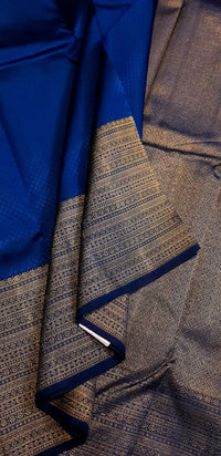 2G Pure Kanjivaram Silk Saree in Royal Blue with Fine Zari Checks & Rich Traditional Zari Border | Silkmark Certified