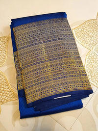 2G Pure Kanjivaram Silk Saree in Royal Blue with Fine Zari Checks & Rich Traditional Zari Border | Silkmark Certified