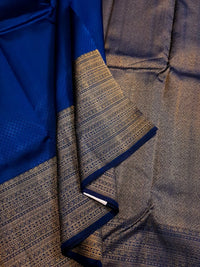 2G Pure Kanjivaram Silk Saree in Royal Blue with Fine Zari Checks & Rich Traditional Zari Border | Silkmark Certified