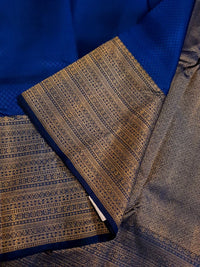2G Pure Kanjivaram Silk Saree in Royal Blue with Fine Zari Checks & Rich Traditional Zari Border | Silkmark Certified