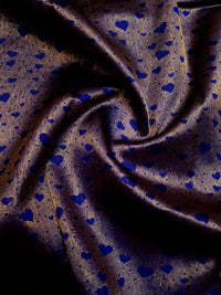 2G Pure Kanjivaram Silk Saree in Antique Grey with Royal Blue Heart Buttas & Rich Gold Zari Border | Silkmark Certified