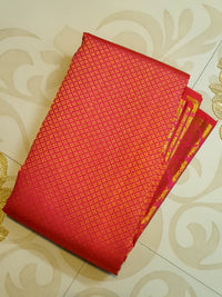 2G Pure Kanjivaram Silk Saree in Rich Pink Red with Gold Zari Checks & Floral Brocade Border | Silkmark Certified