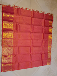 2G Pure Kanjivaram Silk Saree in Rich Pink Red with Gold Zari Checks & Floral Brocade Border | Silkmark Certified