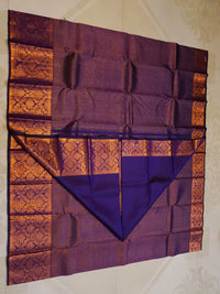 2G Pure Kanjivaram Silk Saree in Navy Blue with Fine Gold Zari Checks & Rich Floral Zari Border | Silkmark Certified