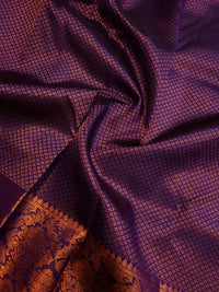2G Pure Kanjivaram Silk Saree in Navy Blue with Fine Gold Zari Checks & Rich Floral Zari Border | Silkmark Certified