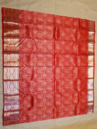2G Pure Kanjivaram Silk Saree in Bright Red with All-Over Floral Zari Weave & Rich Silver Zari Border | Silkmark Certified