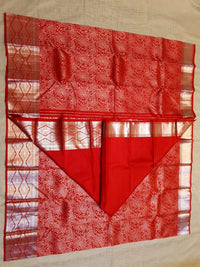 2G Pure Kanjivaram Silk Saree in Bright Red with All-Over Floral Zari Weave & Rich Silver Zari Border | Silkmark Certified