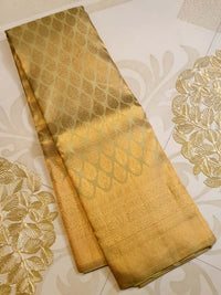 2G Pure Kanjivaram Silk Saree in Golden Beige with All-Over Gold Zari Floral Buttas & Rich Zari Border | Silkmark Certified