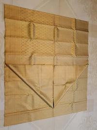 2G Pure Kanjivaram Silk Saree in Golden Beige with All-Over Gold Zari Floral Buttas & Rich Zari Border | Silkmark Certified