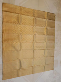 2G Pure Kanjivaram Silk Saree in Golden Beige with All-Over Gold Zari Floral Buttas & Rich Zari Border | Silkmark Certified