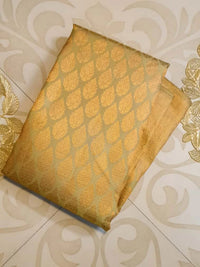 2G Pure Kanjivaram Silk Saree in Golden Beige with All-Over Gold Zari Floral Buttas & Rich Zari Border | Silkmark Certified