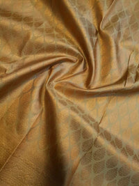 2G Pure Kanjivaram Silk Saree in Golden Beige with All-Over Gold Zari Floral Buttas & Rich Zari Border | Silkmark Certified