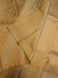 2G Pure Kanjivaram Silk Saree in Golden Beige with All-Over Gold Zari Floral Buttas & Rich Zari Border | Silkmark Certified