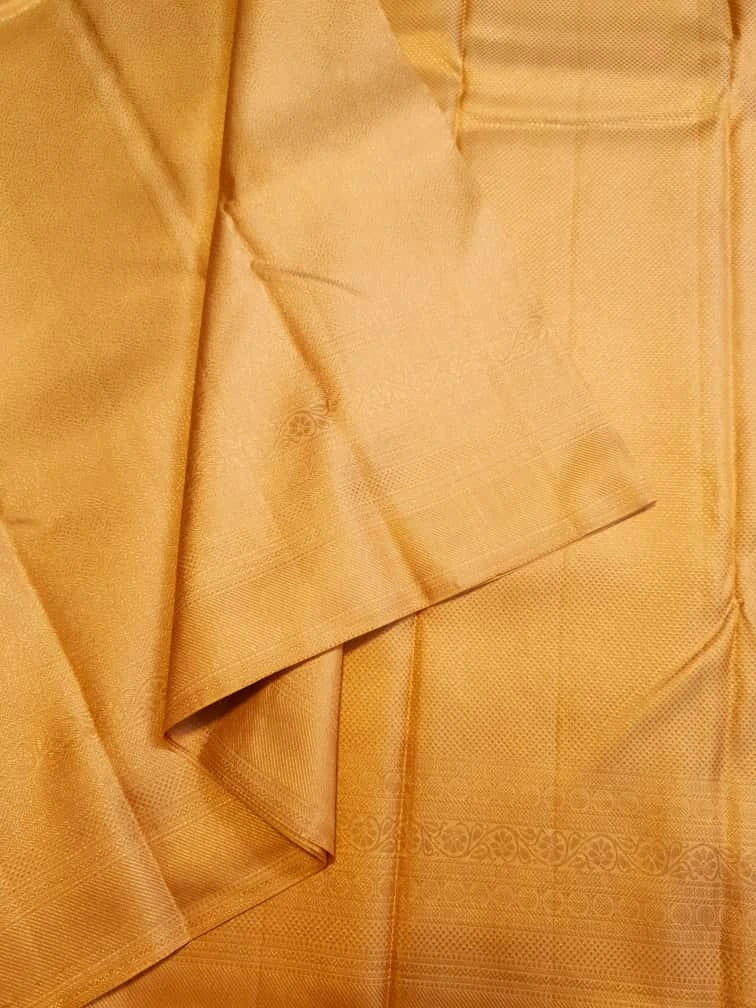 2G Pure Kanjivaram Silk Saree in Golden Yellow with Fine Gold Zari Weave & Traditional Zari Border | Silkmark Certified