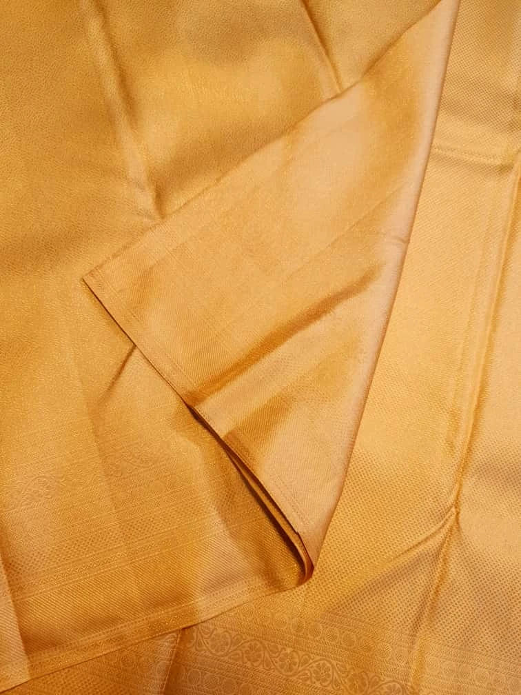 2G Pure Kanjivaram Silk Saree in Golden Yellow with Fine Gold Zari Weave & Traditional Zari Border | Silkmark Certified