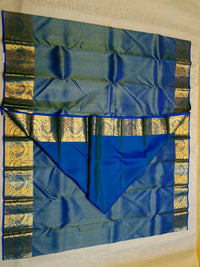 2G Pure Kanjivaram Silk Saree in Royal Blue with Gold Zari Buttas & Rich Floral Zari Border | Silkmark Certified