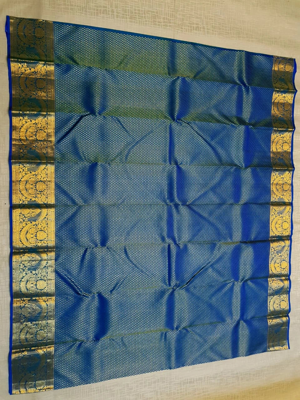 2G Pure Kanjivaram Silk Saree in Royal Blue with Gold Zari Buttas & Rich Floral Zari Border | Silkmark Certified
