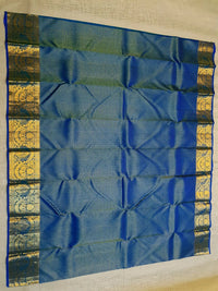 2G Pure Kanjivaram Silk Saree in Royal Blue with Gold Zari Buttas & Rich Floral Zari Border | Silkmark Certified