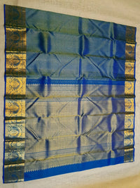 2G Pure Kanjivaram Silk Saree in Royal Blue with Gold Zari Buttas & Rich Floral Zari Border | Silkmark Certified