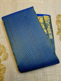 2G Pure Kanjivaram Silk Saree in Royal Blue with Gold Zari Buttas & Rich Floral Zari Border | Silkmark Certified