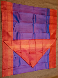 2G Pure Kanjivaram Silk Saree in Royal Blue with Fine Gold Zari Buttas & Contrast Red Zari Border | Silkmark Certified