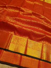 2G Pure Kanjivaram Silk Saree in Bright Orange with Heart Buttas & Rich Gold Zari Pallu | Silkmark Certified