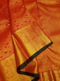 2G Pure Kanjivaram Silk Saree in Bright Orange with Heart Buttas & Rich Gold Zari Pallu | Silkmark Certified