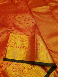2G Pure Kanjivaram Silk Saree in Bright Orange with Heart Buttas & Rich Gold Zari Pallu | Silkmark Certified