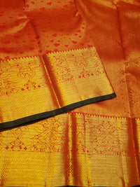 2G Pure Kanjivaram Silk Saree in Bright Orange with Heart Buttas & Rich Gold Zari Pallu | Silkmark Certified