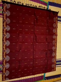 2G Pure Kanjivaram Silk Saree in Deep Maroon with Deer & Tree Zari Border | Silkmark Certified