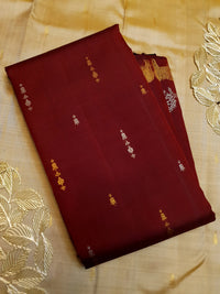 2G Pure Kanjivaram Silk Saree in Deep Maroon with Deer & Tree Zari Border | Silkmark Certified