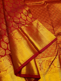 2G Pure Kanjivaram Silk Saree in Red with Rich Gold Zari Floral Buttas & Grand Zari Pallu | Silkmark Certified