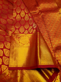 2G Pure Kanjivaram Silk Saree in Red with Rich Gold Zari Floral Buttas & Grand Zari Pallu | Silkmark Certified