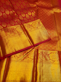 2G Pure Kanjivaram Silk Saree in Red with Rich Gold Zari Floral Buttas & Grand Zari Pallu | Silkmark Certified