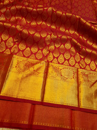2G Pure Kanjivaram Silk Saree in Red with Rich Gold Zari Floral Buttas & Grand Zari Pallu | Silkmark Certified