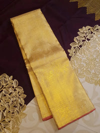 2G Pure Zari Kanjivaram Silk Saree in Golden Yellow with Rich Gold Zari Peacock Motifs, Floral & Geometric Weave Border | Silkmark Certified