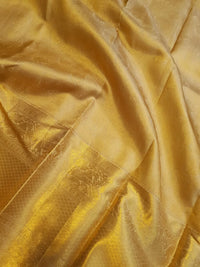 2G Pure Zari Kanjivaram Silk Saree in Golden Yellow with Rich Gold Zari Peacock Motifs, Floral & Geometric Weave Border | Silkmark Certified