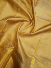 2G Pure Zari Kanjivaram Silk Saree in Golden Yellow with Rich Gold Zari Peacock Motifs, Floral & Geometric Weave Border | Silkmark Certified